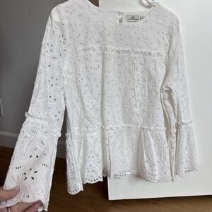 Vineyard Vines White Eyelet Long Sleeve Peplum Top Size M